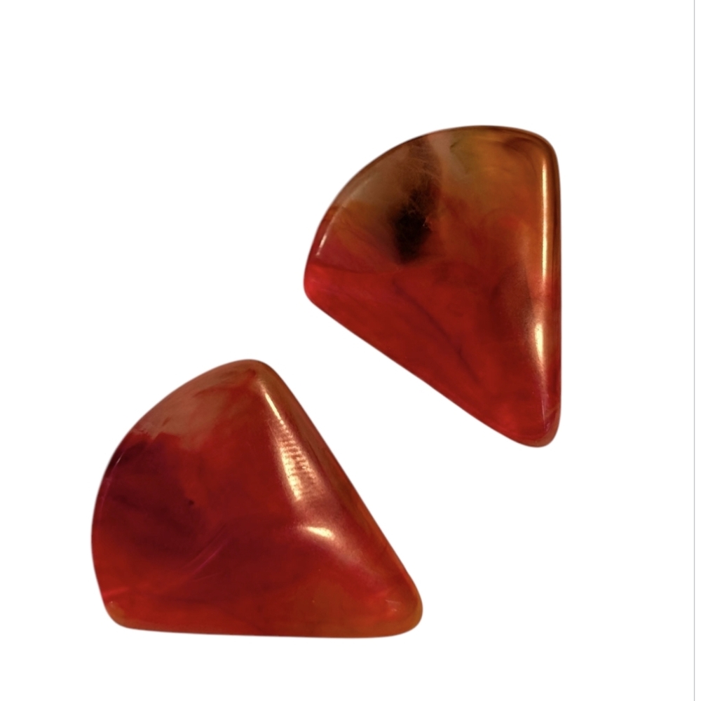 Statement Red & Orange Marbled Lucite Pierced Earrings